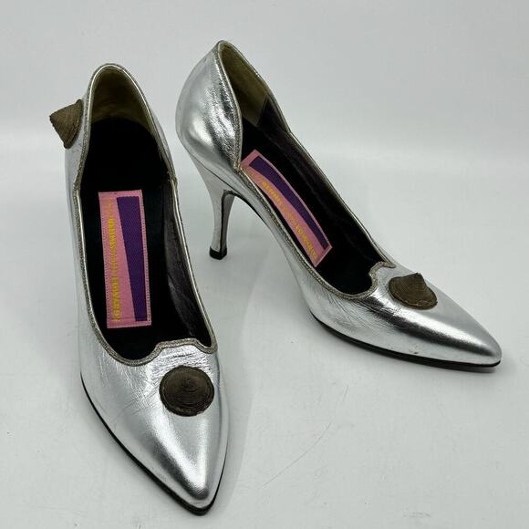 Vintage SUSAN BENNIS WARREN EDWARDS Silver Heels with Spikes - Picture 1 of 12